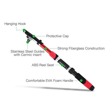 Imagem de DOYING Vara telescópica portátil da pesca de mar do curso da vara de pesca da fibra de vidro da vara de pesca de 2.1M