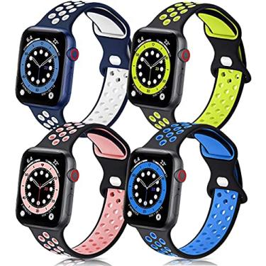 Imagem de Hoopyeecase Compatível com Apple Watch Bands 44mm 42mm 40mm 38mm, 4 Pack Silicone Esporte À prova d'água Respirável macia Substituição pulseira de relógio para iWatch SE Series /6/5/4/3/2/1