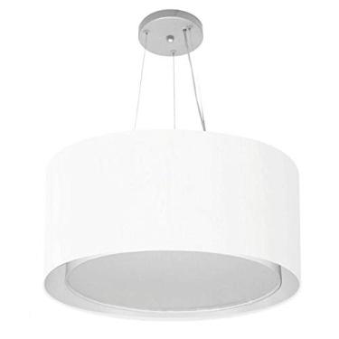 Imagem de Lustre Pendente Cilíndrico Duplo Cúpula Tecido 30/50x40 cm, Vivare Iluminação, Pendente4300 BR, Branco, Médio