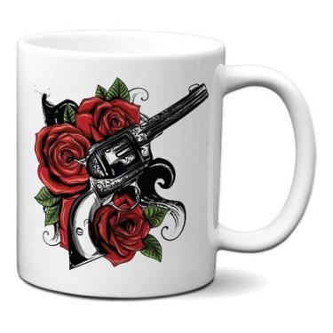Imagem de Caneca Guns And Roses Arma Vintage Rosas Presente Criativo