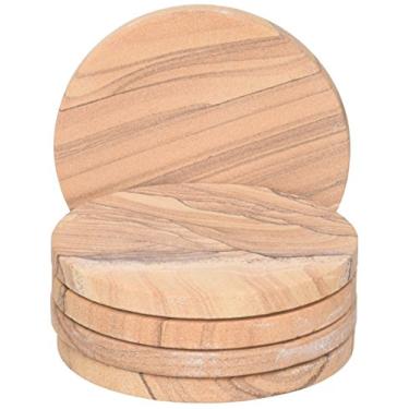 Imagem de Porta-copos Sandstone (5 peças) Conjunto) Absorvente Pedra Natural | Mesa, Mesa, Proteção de Superfície para Copos, Vidros, Copos | Rústico, Artesanato Tratado com Calor