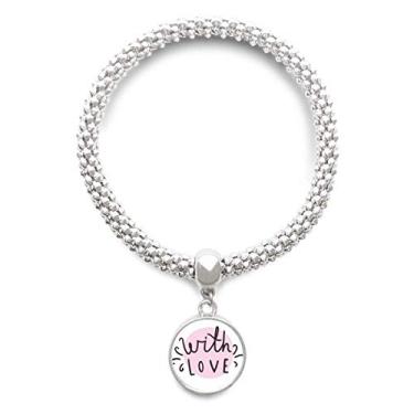 Imagem de DIYthinker Pulseira com pingente de prata com citação rosa com amor, pingente de corrente ajustável