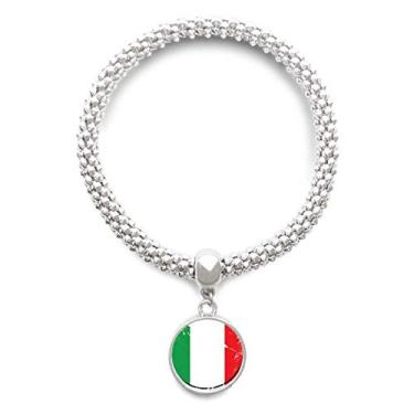 Imagem de DIYthinker Pulseira de prata com símbolo da Europa e bandeira nacional da Itália com pingente redondo
