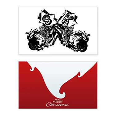 Imagem de Black Motorcycle Rider Motorcycle Pattern Holiday Holiday Merry Christmas Congrats Card Christmas Letter Message