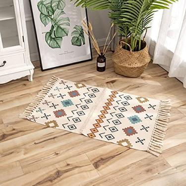 Imagem de jia cool Coleção Modern Bohemian Style Tapete de área pequeno, 60 cm x 90 m, algodão, lavável, feito à mão (Fang Lian Se)