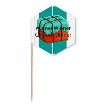 Imagem de Vencedor, bandeiras de palito de galinha, jantares, palitos de cupcake, festa comemoração