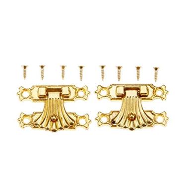 Imagem de 2 Pcs Antique Gold Jewelry Caixa de Jóias Cadeado Bloqueado Catch Catches Flor Flor Vinho De Madeira Caixa de Presente Bolsa Buckle Hardware Vintage YYDFPIIA (Color : A)