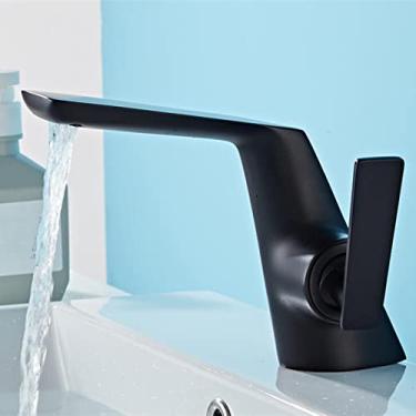Imagem de Torneira de lavatório montada no convés com cascata para pia de água quente e fria Torneiras misturadoras Ouro preto Lavatório com furo único guindaste, preto