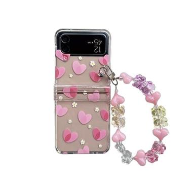 Imagem de Para Samsung Galaxy Z Flip 4 Case Love Transparent Flip 4 Cases com Pulseira Para Samsung Z Flip 3 5G ZFlip4 Hard Back Cover, Rosa, Para Samsung Z Flip 4
