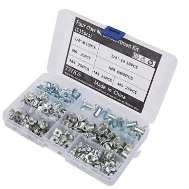 Imagem de Porca de Quatro Garras, Porcas T 135pcs Aço Carbono Inserções Rosqueadas Cegas Cativas de Quatro Pontas para Conexão de Porta de Armário de Móveis de Madeira, Porcas T