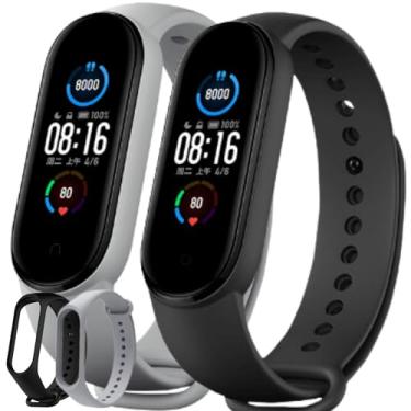 Imagem de Pulseira para MI Band 5 6 e 7 em Silicone Uma Preta e Outra Cinza Band Silicone Resistente e Duravél