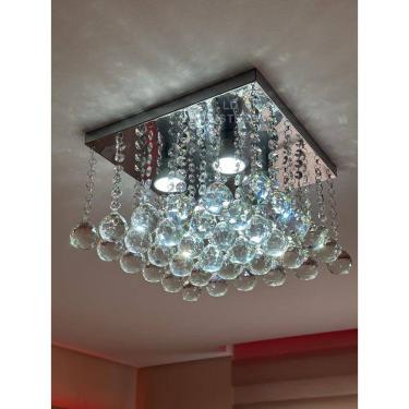 Imagem de Lustre Pendente De Cristal Com Base De Inox Espelhado 30x30