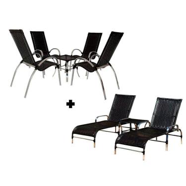 Imagem de Kit 4 Cadeiras e Mesa Garden e 2 Espreguiçadeiras e Mesa Trama