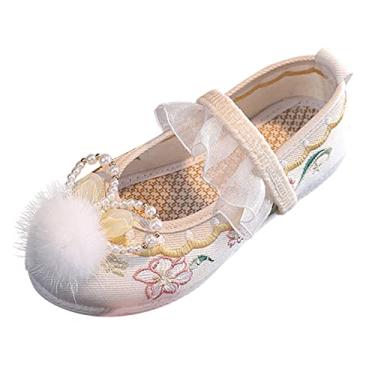 Imagem de Chinelos femininos com glitter sandálias bordadas de fundo plano moda fantasia antiga infantil chinelos infantis, Bege, 9 Toddler