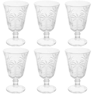 Imagem de Conjunto Jogo 6 Taças de Vidro para Água Suco 240ml Desenhadas Cristal Palm Lyor
