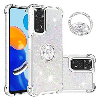 Imagem de CCSmall Capa para Xiaomi Redmi Note 11 4G transparente com glitter para mulheres, areia movediça líquida fluida brilhante capa com anel de diamante Kickstand capa para Redmi Note 11 4G/Note 11S 4G LSZ