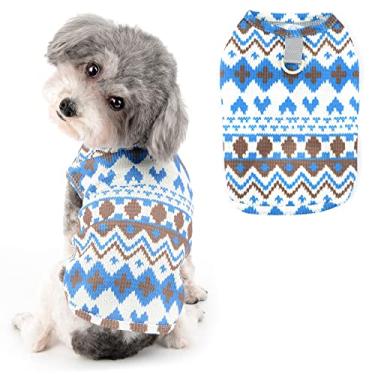 Imagem de Ranphy Camisas Waffle para cães pequenos macias elásticas Fair Isle Print Camisetas para cães com anel em D regata leve para cães sem mangas colete para cães roupas de gato, azul, G