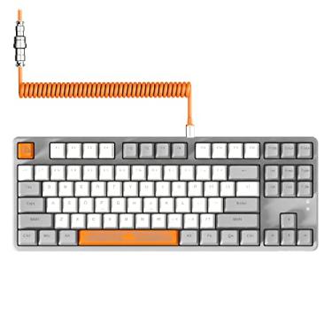 Imagem de MAGIC-REFINER AK873 Teclado Gamer 75% TKL com Switch Azul Hot-Swap, RGB, Teclas PBT + Cabo USB-C - PC/Mac (Cinza Branco)