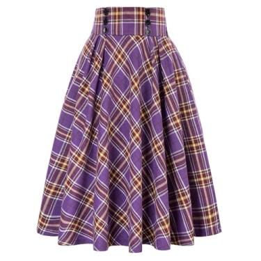 Imagem de Gerrit Saia feminina casual cintura outono inverno, Grade roxa, XXG