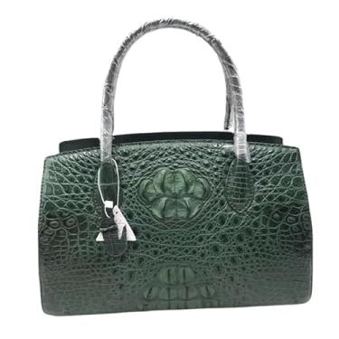 Imagem de Bolsa feminina clássica genuína de crocodilo com alça superior de couro de jacaré OL Lady Bolsa de trabalho feminina, Verde