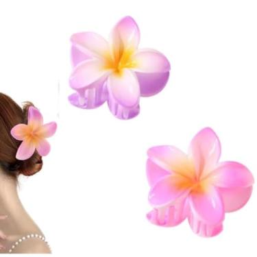 Imagem de Kit Piranha Presilha Prendedor Pregadeira de Cabelo Flor Bbb Maxi Praia Havaina Acessório Luxo Estilo Flores Brilho Moderna (Lilás e Rosa)
