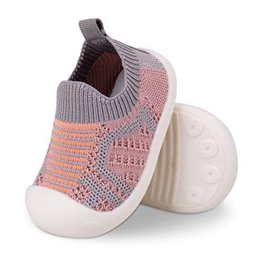 Imagem de Tênis infantil First Walking Safer Antiderrapante Leve Largo Tênis de Tênis Baby Slip on Respirável Meia Infantil Malha Malha Elástica Sola Macia Interior Sapatos 1-4 Anos Menino Meninas Caminhadas ao Ar Livre, rosa, 3 Toddler