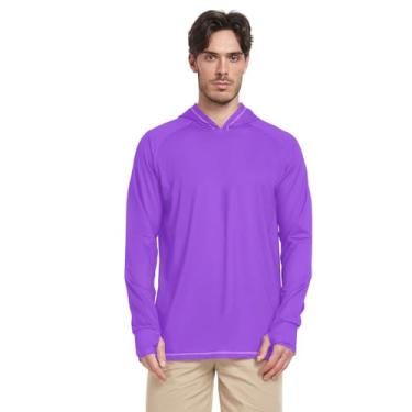 Imagem de Camiseta masculina roxa média com capuz e manga comprida com capuz FPS 50+ UV Rash Guards Sailing, Roxo médio, M
