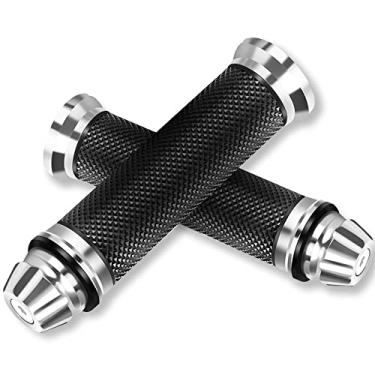 Imagem de Alças de mão para motocicleta com tampa de barra, guidão de alumínio CNC de corrida e borracha macia universal para guidão de 7/8" (22 mm)DKIIGAME prata M04-081-2
