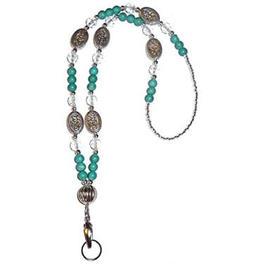 Imagem de Colar de contas ocas escondidas estilo grosso moderno com contas de cordão, cordão de joia de 86 cm para porta-crachá de identificação e chaves, Turquoise - Non Breakaway (Stronger), Long