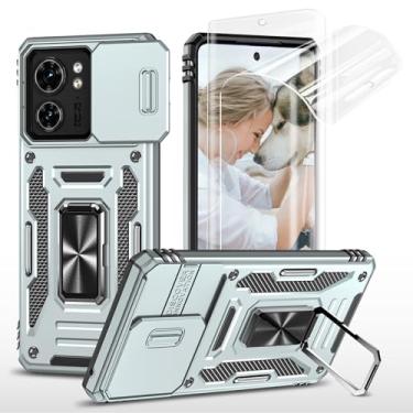 Imagem de Jeylly Capa para Motorola Edge 2023/Edge 40 com 2 peças protetoras de tela, capa deslizante para câmera e suporte de anel giratório de metal, capa resistente à prova de choque para Motorola Edge