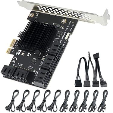 Imagem de Trotwei Blue Placa de expansão SATA com 10 portas, PCI Express x1 de 6 Gbps, para placa controladora SATA 3.0, Windows XP/7/8/10 SSD HDD