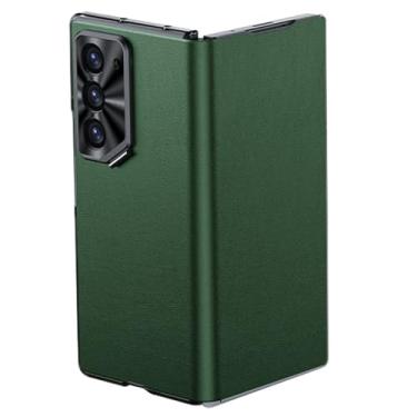 Imagem de HAO RIYLN Capa de couro genuíno para Samsung Galaxy Z Fold 6, suporte de lente invisível, capa de telefone com dobradiça de tela de proteção de câmera de metal antiarranhões, verde