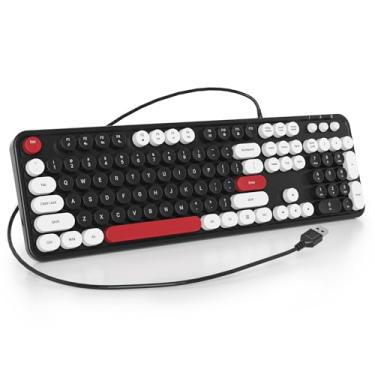 Imagem de Ussixchare Teclado de máquina de escrever com fio teclado USB retrô com teclas redondas para laptop Windows (preto)