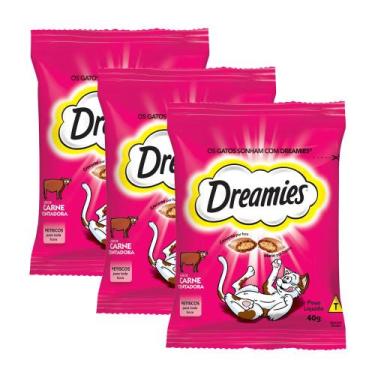 Imagem de Kit 3 Petiscos para Gatos Dreamies Adultos Sabor Carne Tentadora com 4