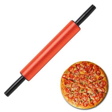 Imagem de Rolo Para Abrir Pizza Massas Profissional 35cm Vermelho - Malta