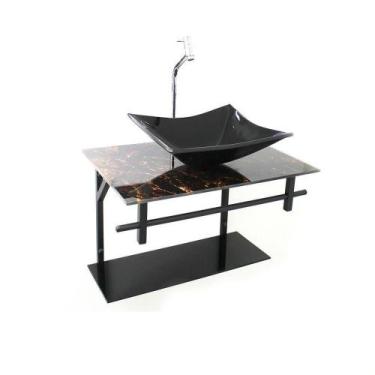 Imagem de Gabinete Vidro Banheiro 60Cm Retangular Ap Slim Marmore - Cubas E Gabi