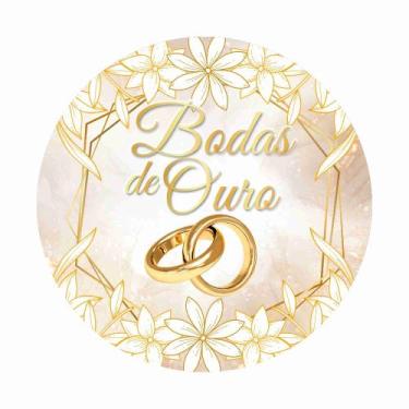 Imagem de Painel de Tecido Sublimado Redondo Casamento Bodas de Ouro Alianças Do