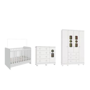 Imagem de Quarto Completo Bebe Moveis Peroba Tedy MDF 4 portas Branco