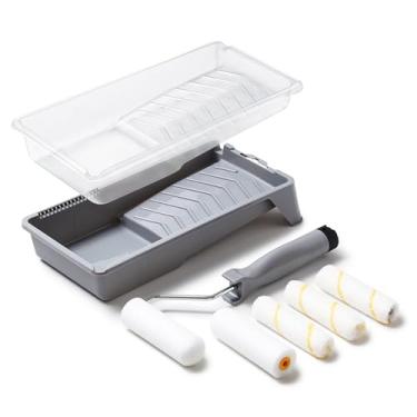 Imagem de Voomey Rolo de pintura pequeno, kit de mini rolo de pintura de 10 cm, rolos de tinta de microfibra, rolo de tinta de espuma, capas de rolo de tinta, bandeja de tinta com forro, mini rolos para pintura