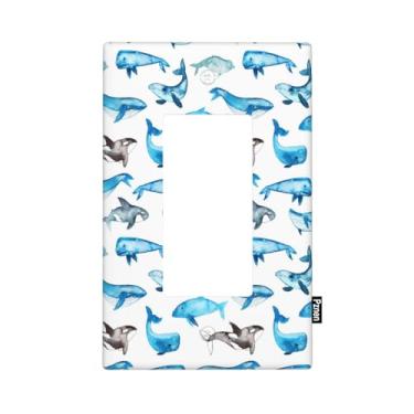 Imagem de Pznen Baleia Placa de parede única Baleia Oceano Baleias Azul 1 Gang Rocker Light Switch Plate Padrão Receptáculo Tampa para tomada GFCI