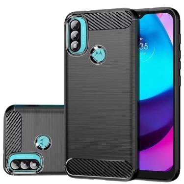 Imagem de Gufuwo Capa para Moto E20, Capa para Moto E30/Motorola E40, Capa de telefone fina de fibra de carbono TPU macia capa protetora antiarranhões à prova de choque para Motorola Moto E20 preta