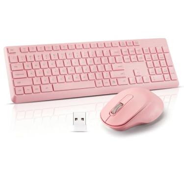 Imagem de Combo de teclado silencioso sem fio, teclado USB ultrafino, conjunto de mouse silencioso com gotas de água, 12 atalhos, conexão sem fio de 2,4 GHz para PC, laptop, Windows XP/7/8/10, Vista, Mac (rosa)