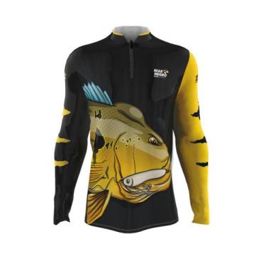 Imagem de Camiseta Mar Negro Peixe Pesca Proteção Solar 50+ Com Luvinha Brasil T
