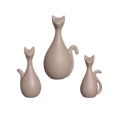 Imagem de Estatueta Família de Gatos em Cerâmica Decorativo Home Madagascar Fosc