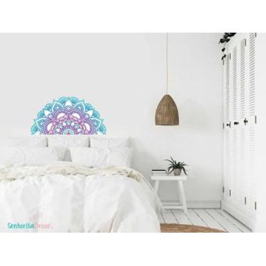 Imagem de adesivo de parede mandala cabeceira de cama aquarela - Adesivos Kigrud