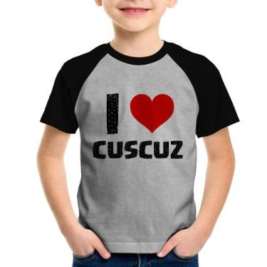 Imagem de Camiseta Raglan Infantil I love cuscuz - Foca na Moda, Cinza, Preto, 2