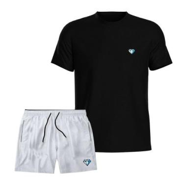 Imagem de Kit Conjunto Camiseta Estampada e Short Tactel Com Bolsos Masculino - 