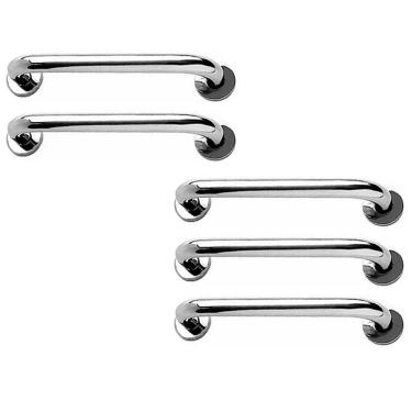 Imagem de Alça de Apoio 40cm Barra Inox Kit 5 Unidades Acessibilidade Cadeirante Idoso Deficiente Banheiro Box Suporte Parede Corrimao Segurança