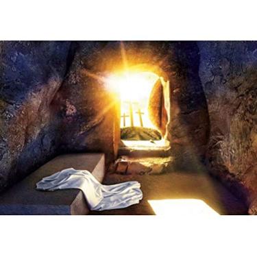 Imagem de DaShan 17,78 cm x 12,7 cm poliéster Jesus Crucifixion fundo caverna luz santa, ressurreição cristã atira na bíblia, evento escolar, igreja, mural, festa de Páscoa, fotografia, fundo, crença religiosa Cristo foto adereços