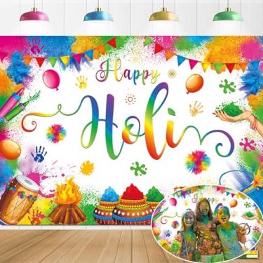 Imagem de Happy Holi Pano de fundo 1,8 x 1,8 m indiano festival hindu fotografia fundo colorido estilo grafite decoração de festa holi suprimentos para interiores